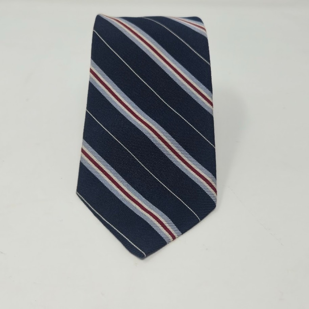 BERT PULITZER Navy, Pale Blue, and Crimson Diagonal Repp Stripe All Silk Tie